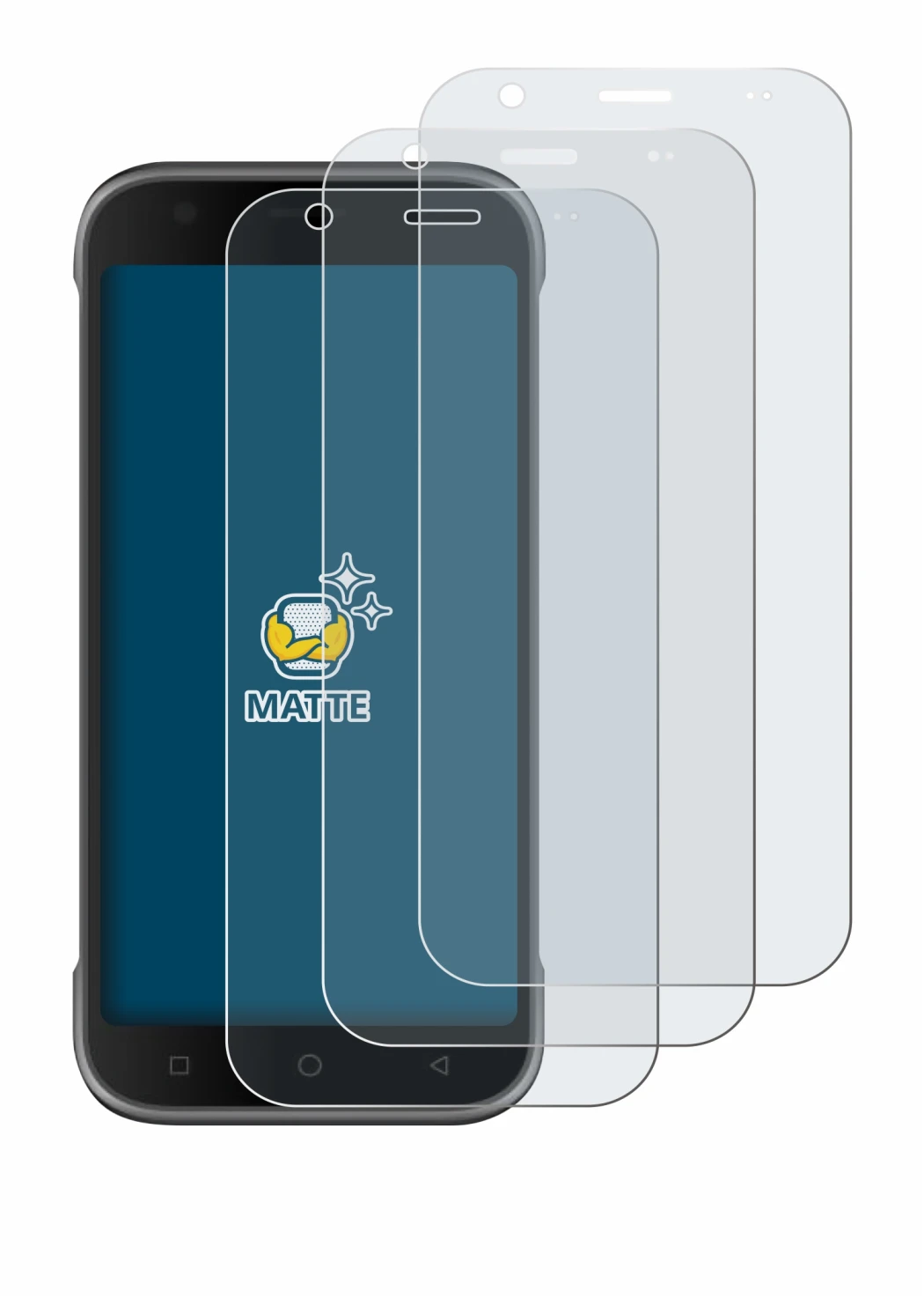 Image of the device Bluebird S10 with a wide variety of screen protectors.