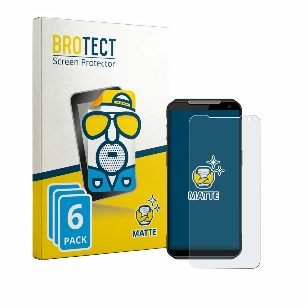 Front side of a product packaging with the brand logo BROTECT. Next to it is the device Point Mobile MF52 shown with the corre