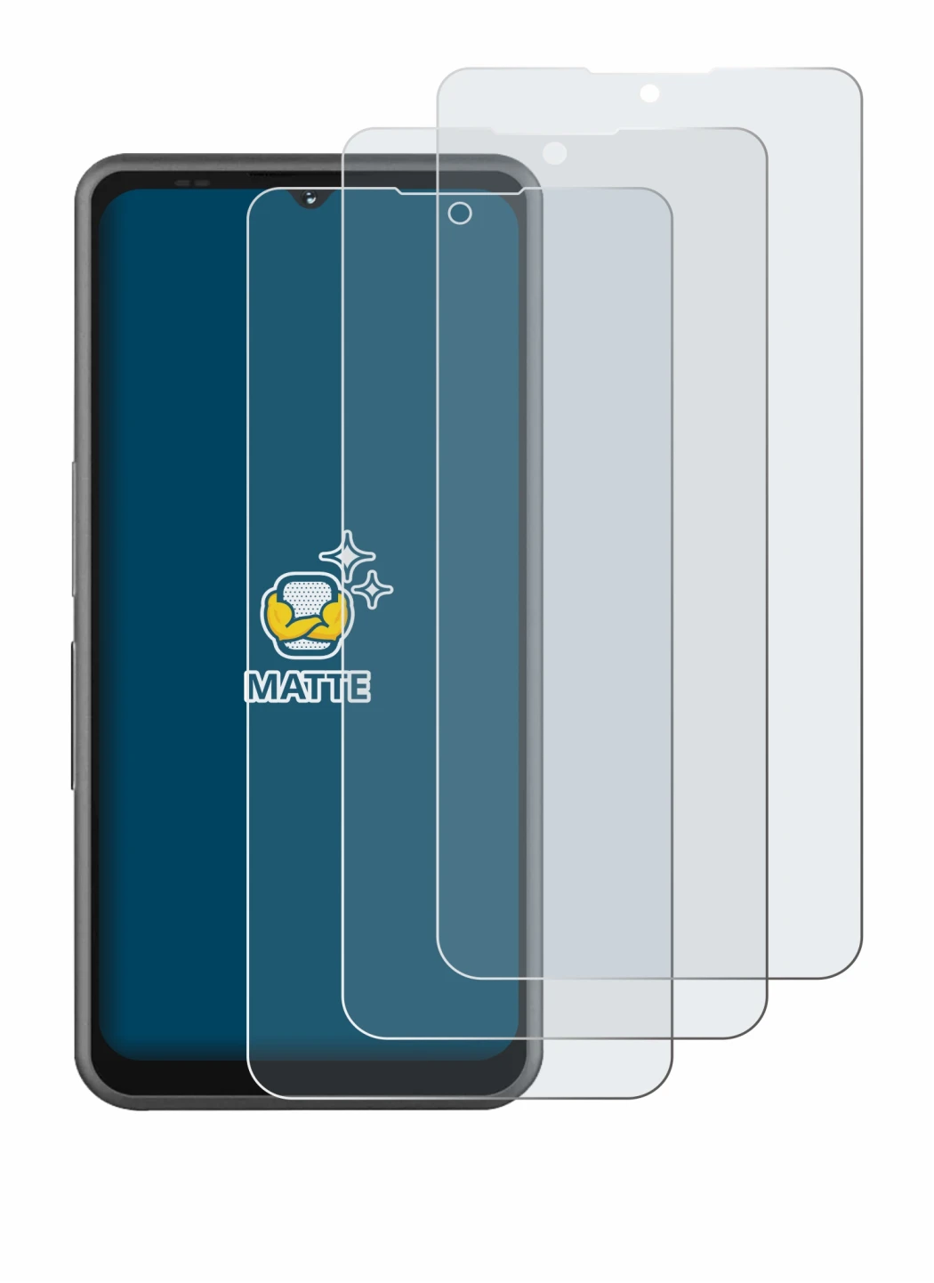 Image of the device Sonim XP Pro E with a wide variety of screen protectors.