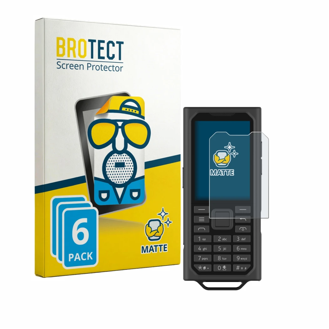 Front side of a product packaging with the brand logo BROTECT. Next to it is the device HMD Terra M shown with the correspondi