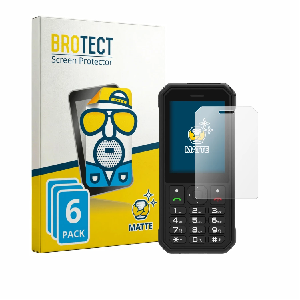 Front side of a product packaging with the brand logo BROTECT. Next to it is the device AGM M11 shown with the corresponding s