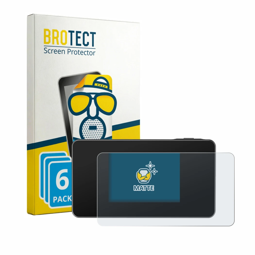 Front side of a product packaging with the brand logo BROTECT. Next to it is the device TP-Link M8550 shown with the correspon