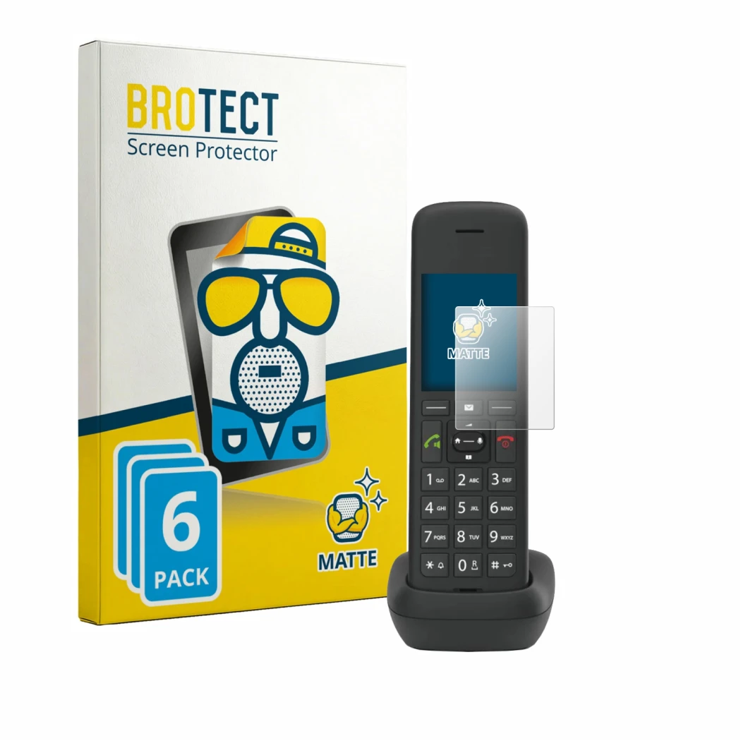 Front side of a product packaging with the brand logo BROTECT. Next to it is the device Gigaset C575A shown with the correspon