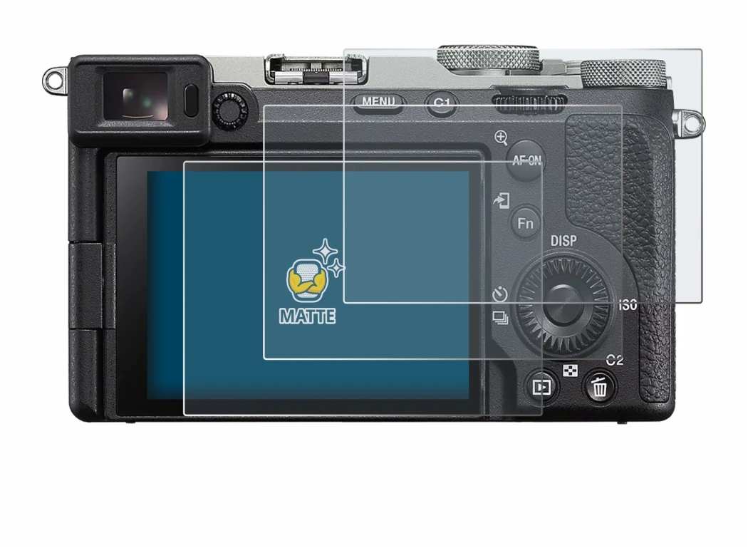 Image of the device Sony A7C II with a wide variety of screen protectors.
