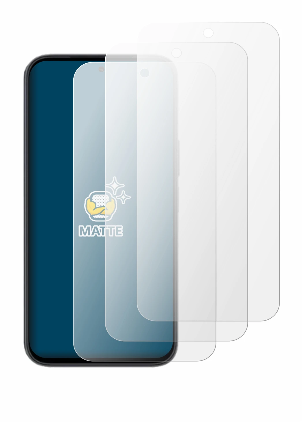 Image of the device Honor X6e with a wide variety of screen protectors.
