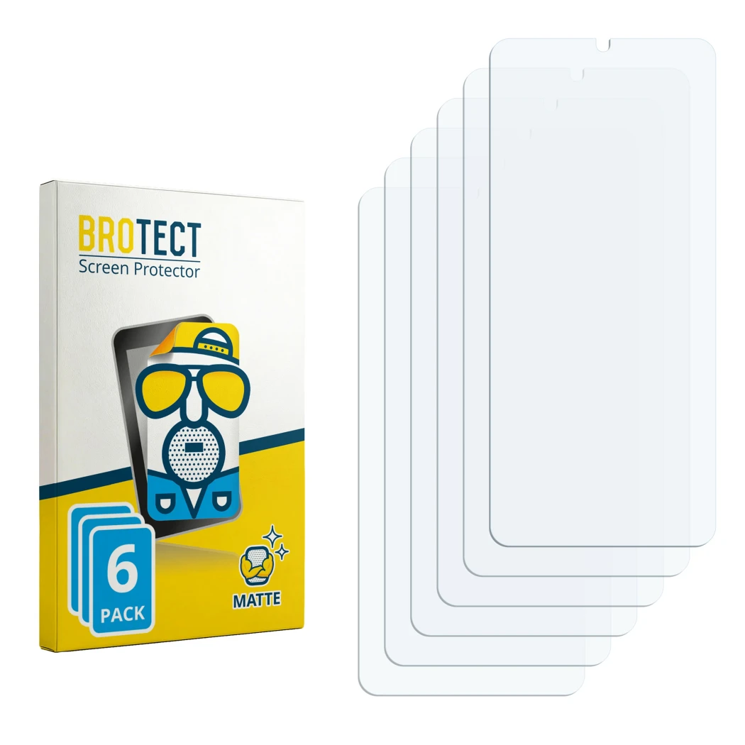 Front side of a product packaging with the brand logo BROTECT. Next to it is the corresponding screen protector.