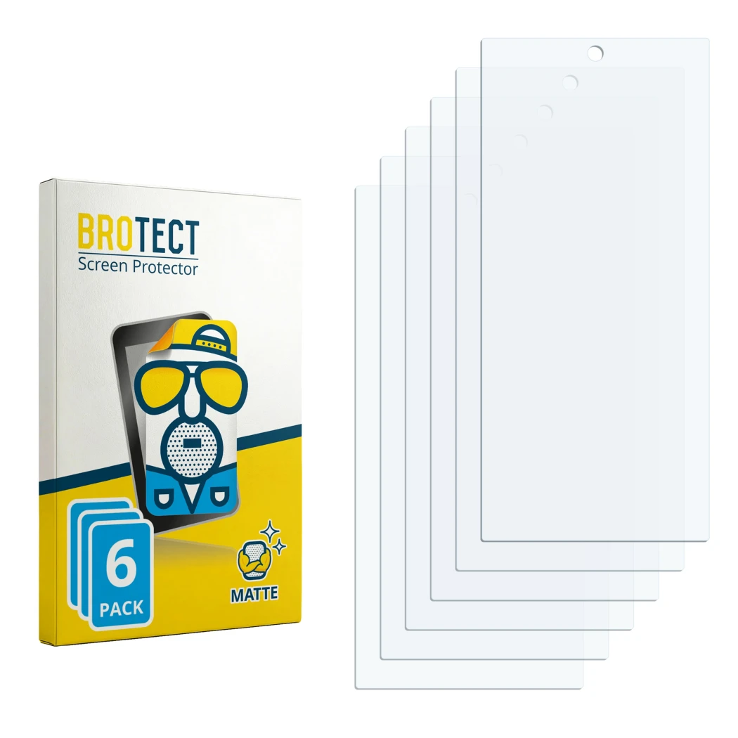 Front side of a product packaging with the brand logo BROTECT. Next to it is the corresponding screen protector.