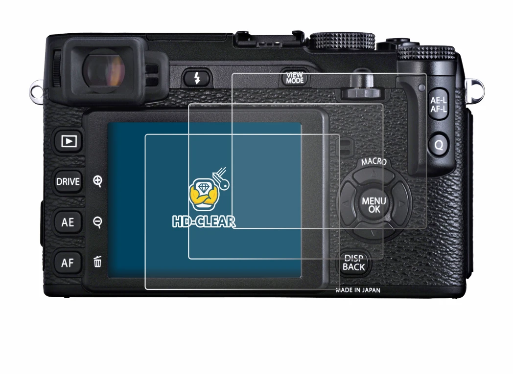 Image of the device Fujifilm X-E1 with a wide variety of screen protectors.