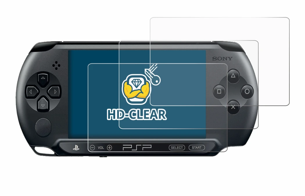 Image of the device Sony PSP 1004 with a wide variety of screen protectors.