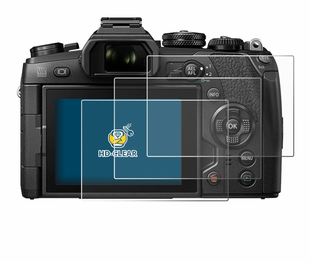 Image of the device Olympus OM-D E-M1 Mark II with a wide variety of screen protectors.