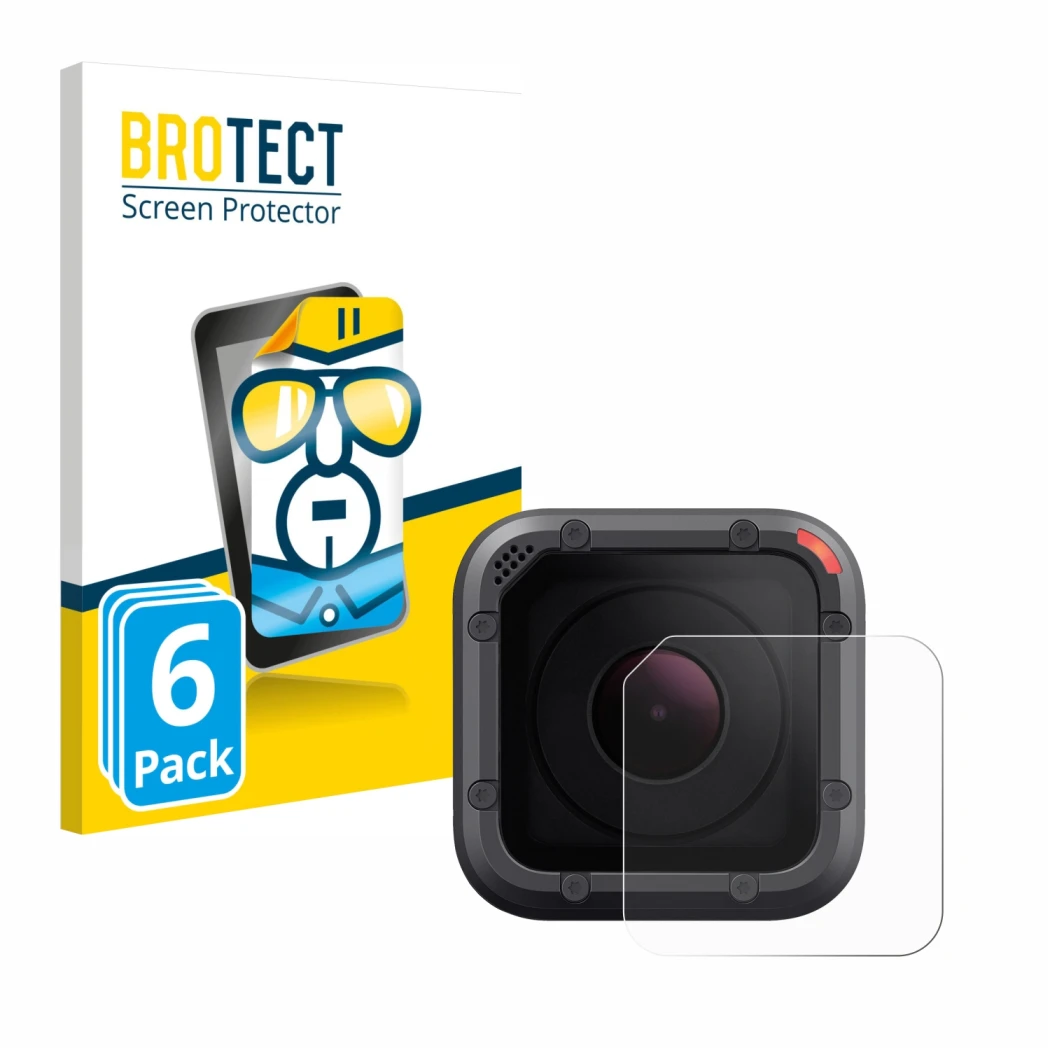 Front side of a product packaging with the brand logo BROTECT. Next to it is the device GoPro Hero 5 Session Lens (housing) sh