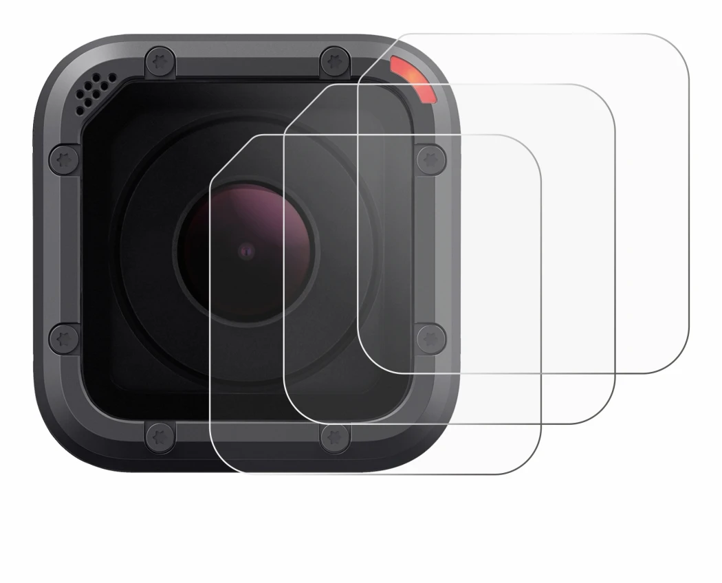Image of the device GoPro Hero 5 Session Lens (housing) with a wide variety of screen protectors.