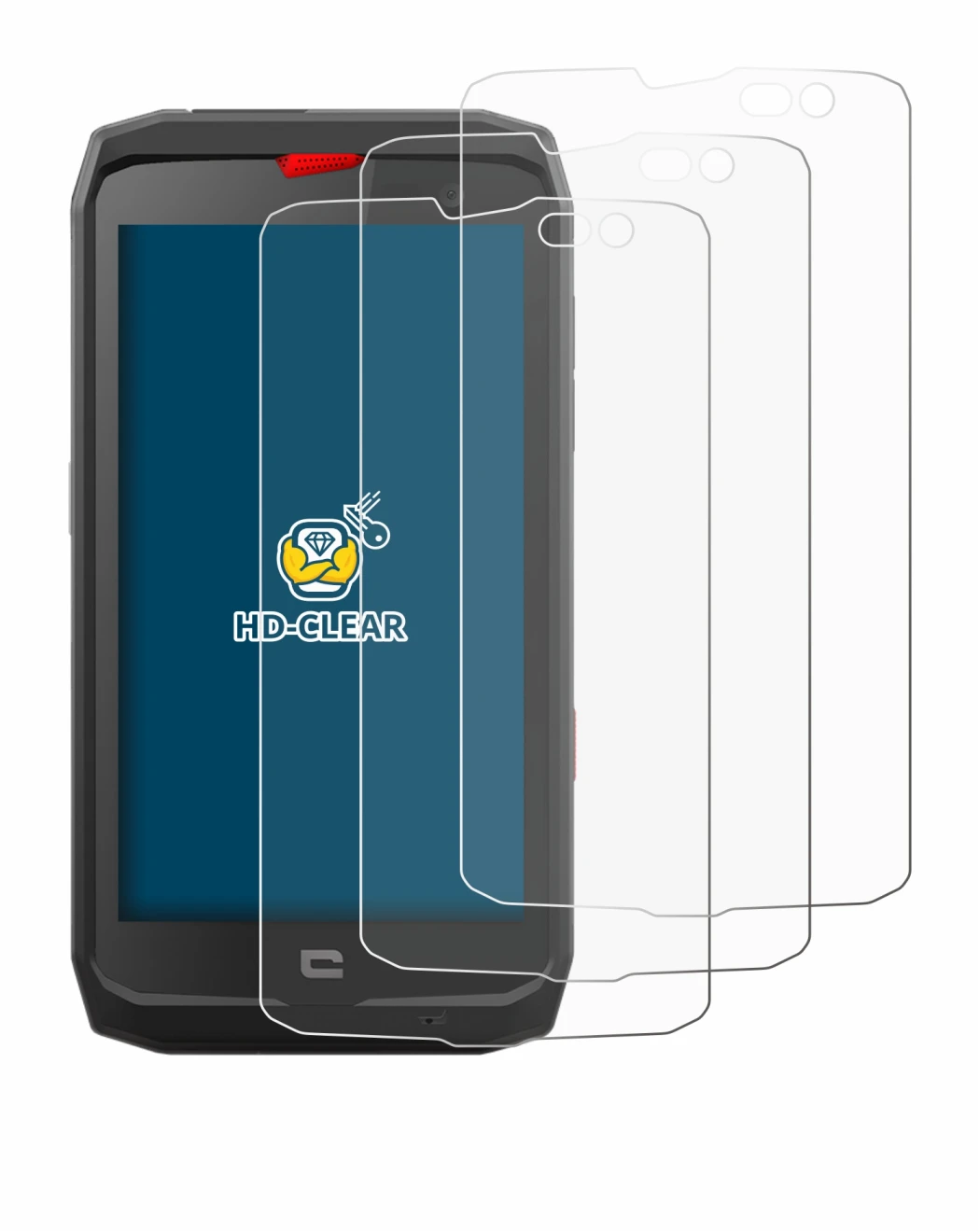Image of the device Crosscall Action X3 with a wide variety of screen protectors.