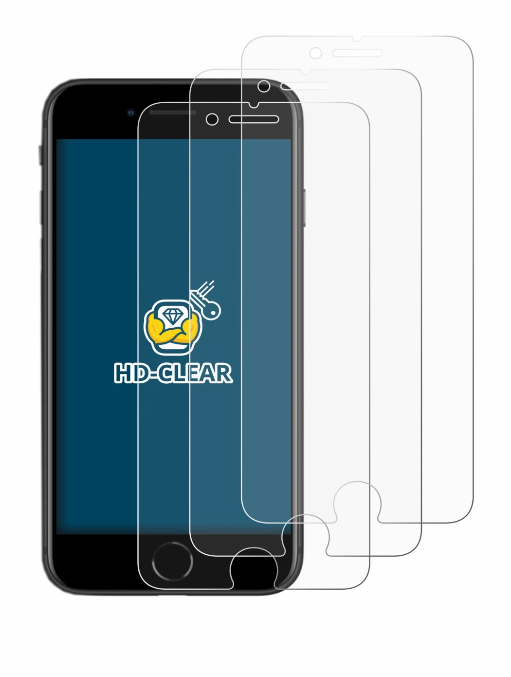 Image of the device Apple iPhone SE 2 2020 with a wide variety of screen protectors.