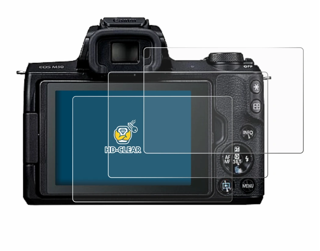 Image of the device Canon EOS M50 with a wide variety of screen protectors.