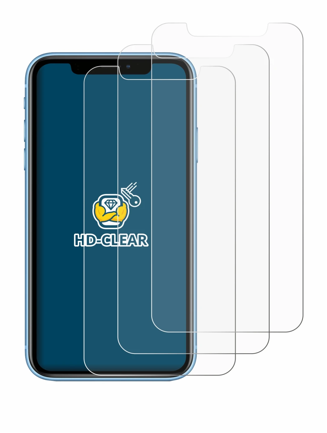 Image of the device Apple iPhone XR with a wide variety of screen protectors.
