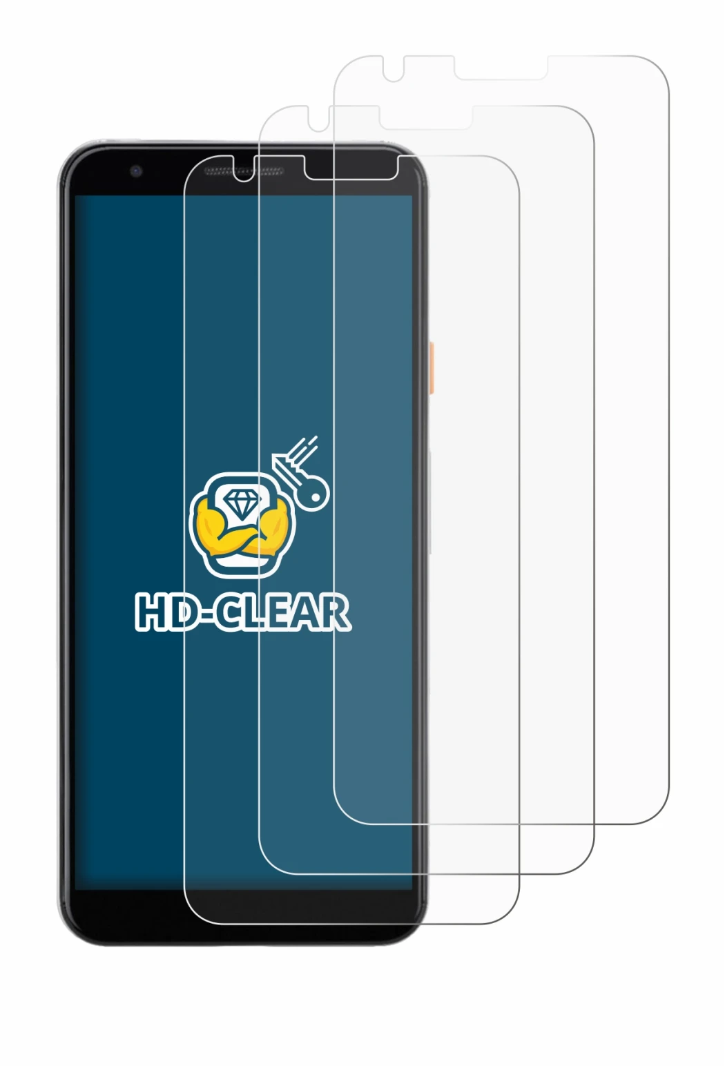 Image of the device Google Pixel 3a with a wide variety of screen protectors.