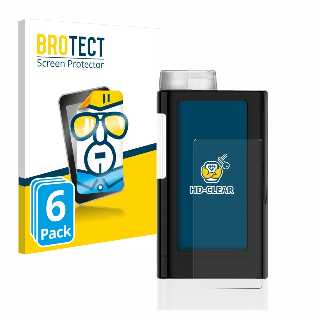 Front side of a product packaging with the brand logo BROTECT. Next to it is the device Mylife YpsoPump shown with the corresp
