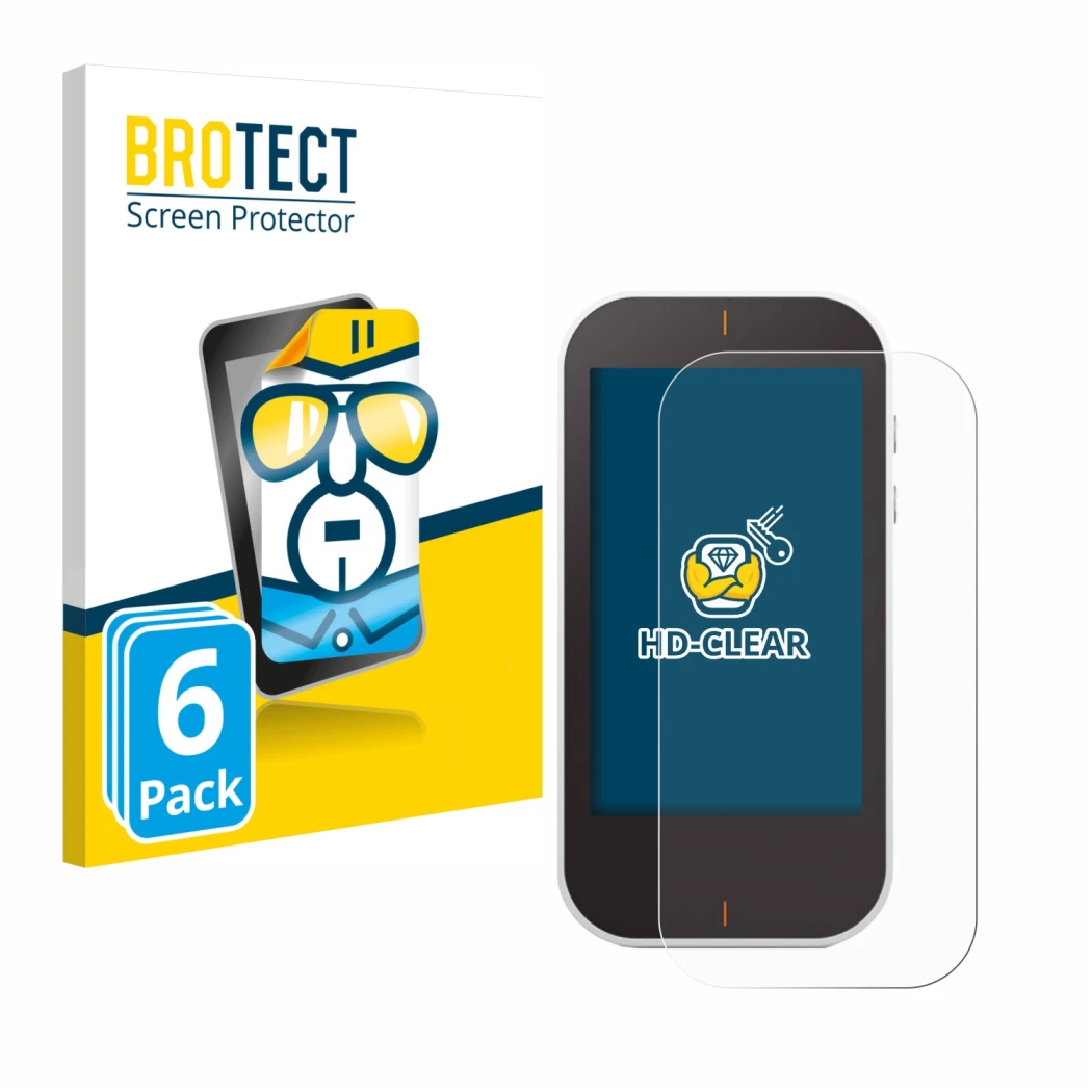 Front side of a product packaging with the brand logo BROTECT. Next to it is the device Garmin Approach G80 shown with the cor
