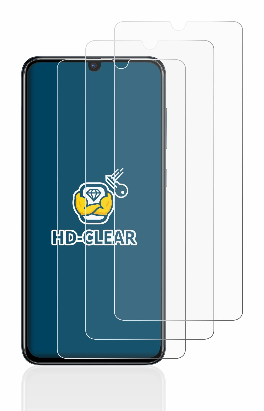 Image of the device Samsung Galaxy A70 with a wide variety of screen protectors.