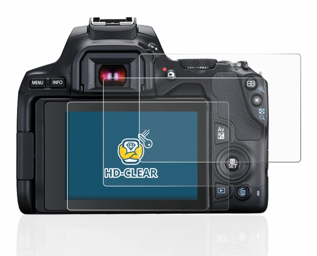Image of the device Canon EOS 250D with a wide variety of screen protectors.
