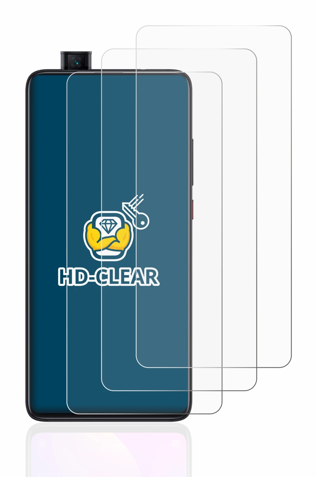 Image of the device Xiaomi Mi 9T Pro with a wide variety of screen protectors.