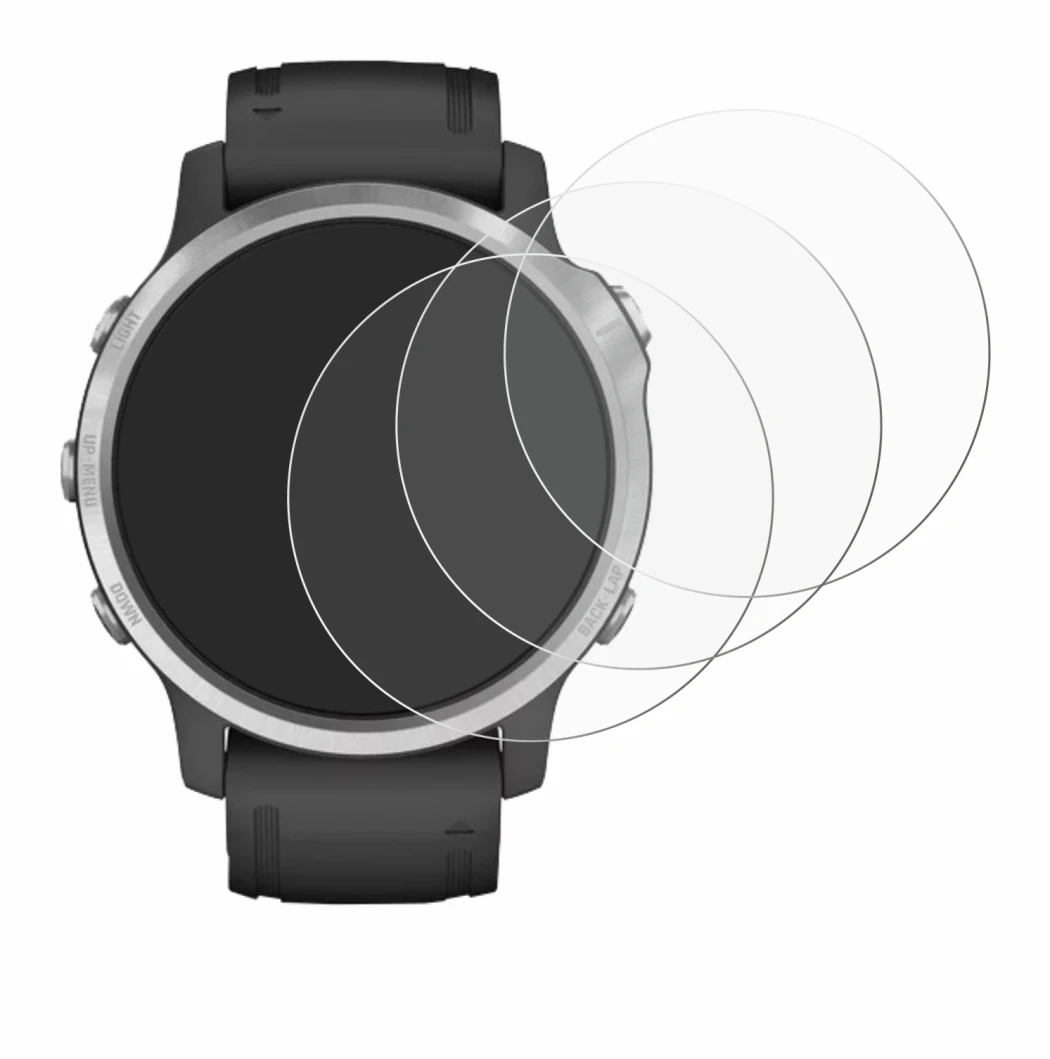 Image of the device Garmin Fenix 6S with a wide variety of screen protectors.