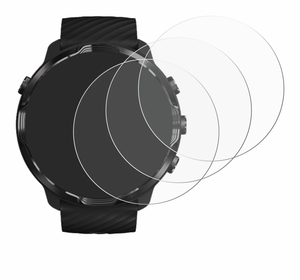 Image of the device Suunto 7 with a wide variety of screen protectors.