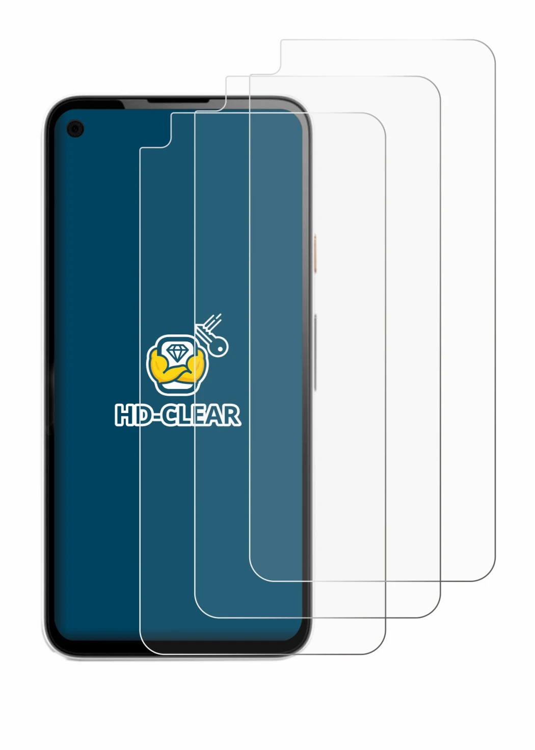 Image of the device Google Pixel 4a with a wide variety of screen protectors.
