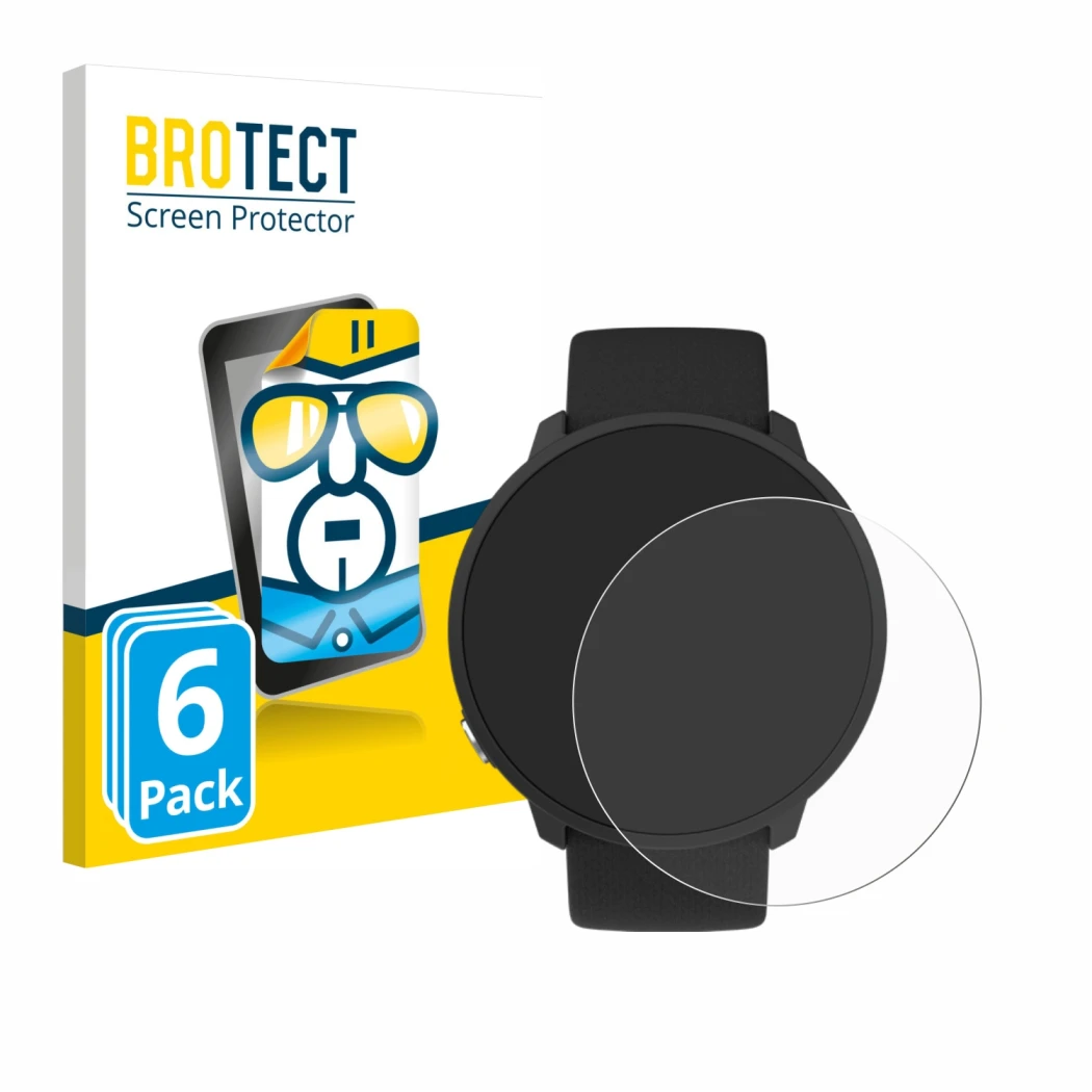 Front side of a product packaging with the brand logo BROTECT. Next to it is the device Polar Unite shown with the correspondi