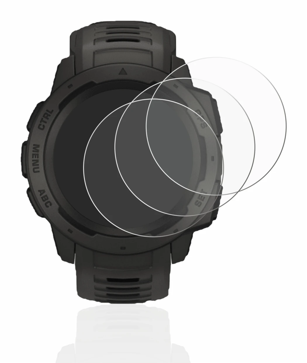 Image of the device Garmin Instinct Solar with a wide variety of screen protectors.