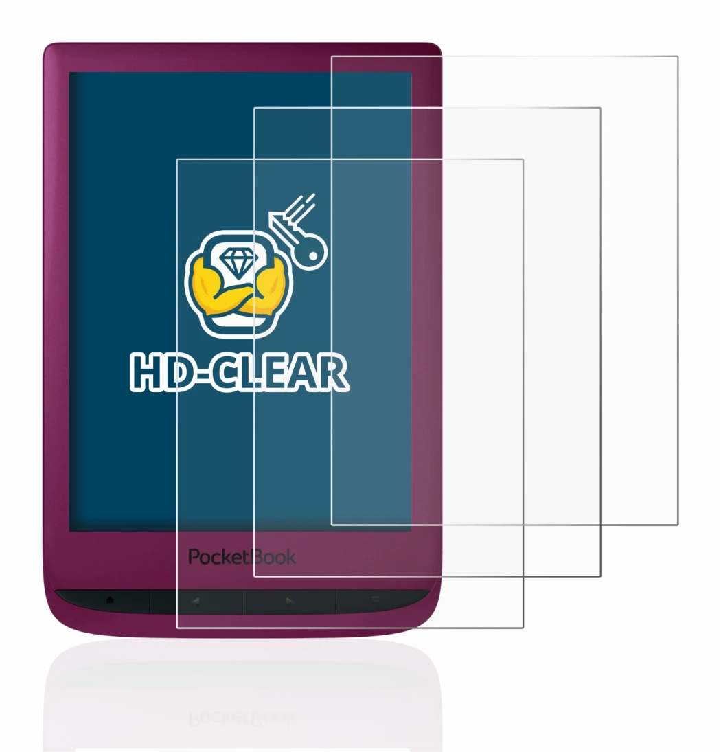 Image of the device PocketBook Touch Lux 5 with a wide variety of screen protectors.