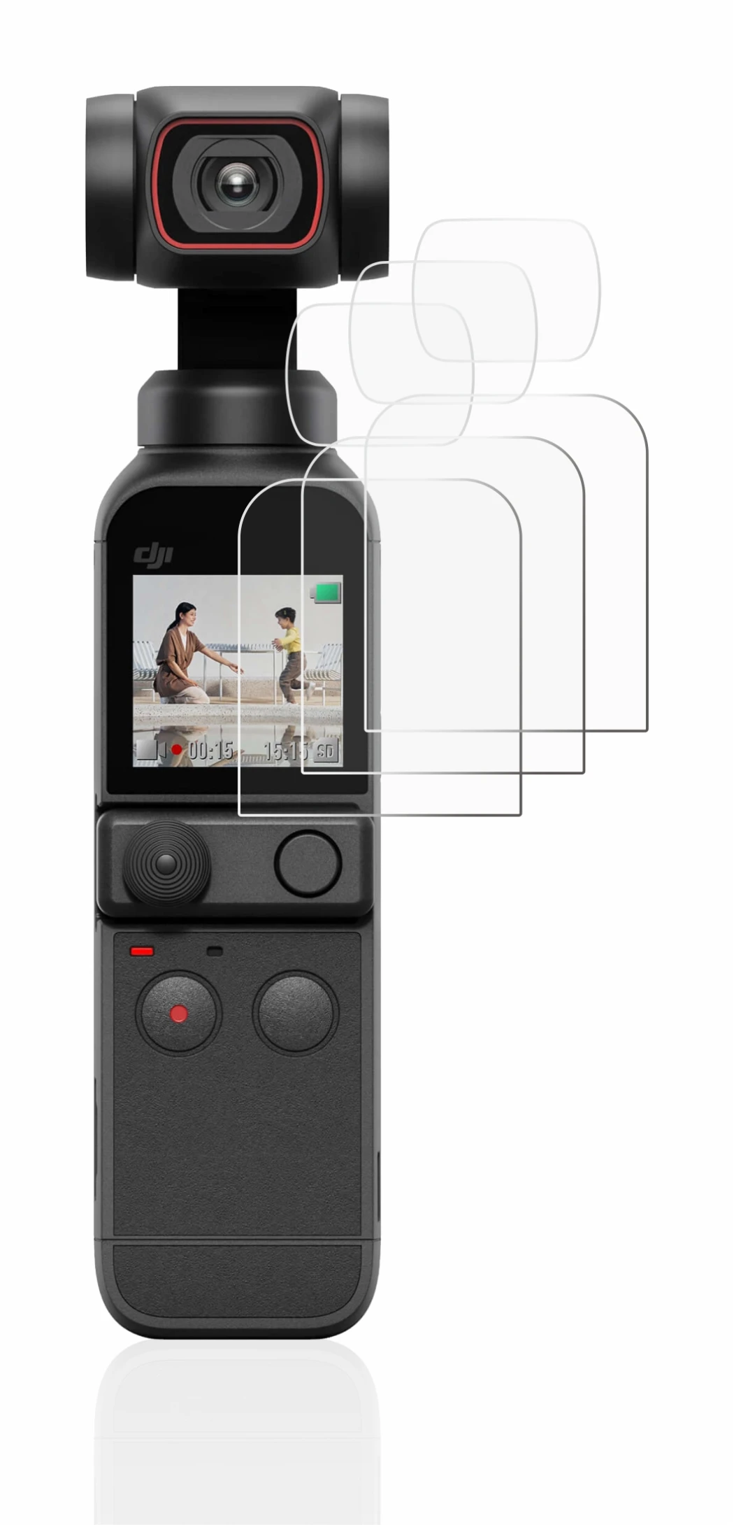 Image of the device DJI Osmo Pocket 2 (Display + Lens) with a wide variety of screen protectors.