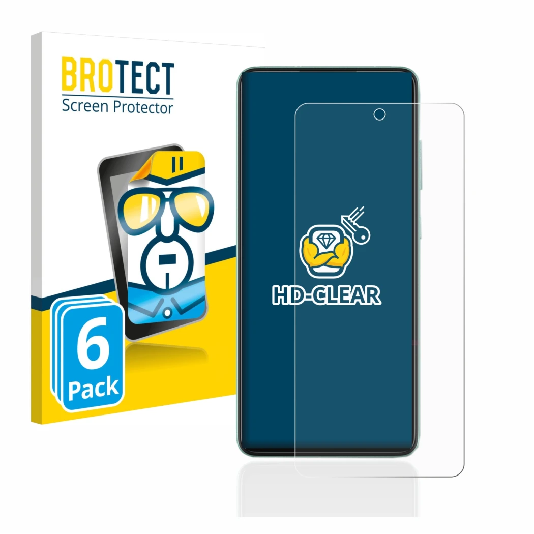 Front side of a product packaging with the brand logo BROTECT. Next to it is the device Samsung Galaxy A52 shown with the corr