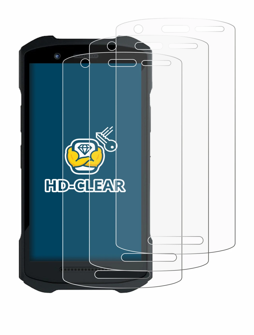 Image of the device Zebra TC26 with a wide variety of screen protectors.