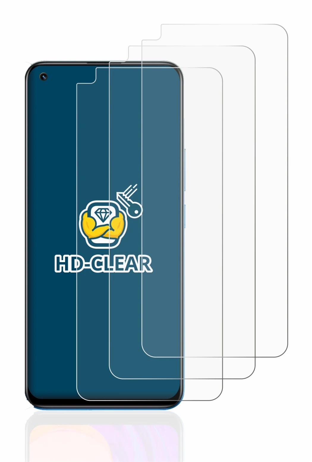 Image of the device realme 8 with a wide variety of screen protectors.