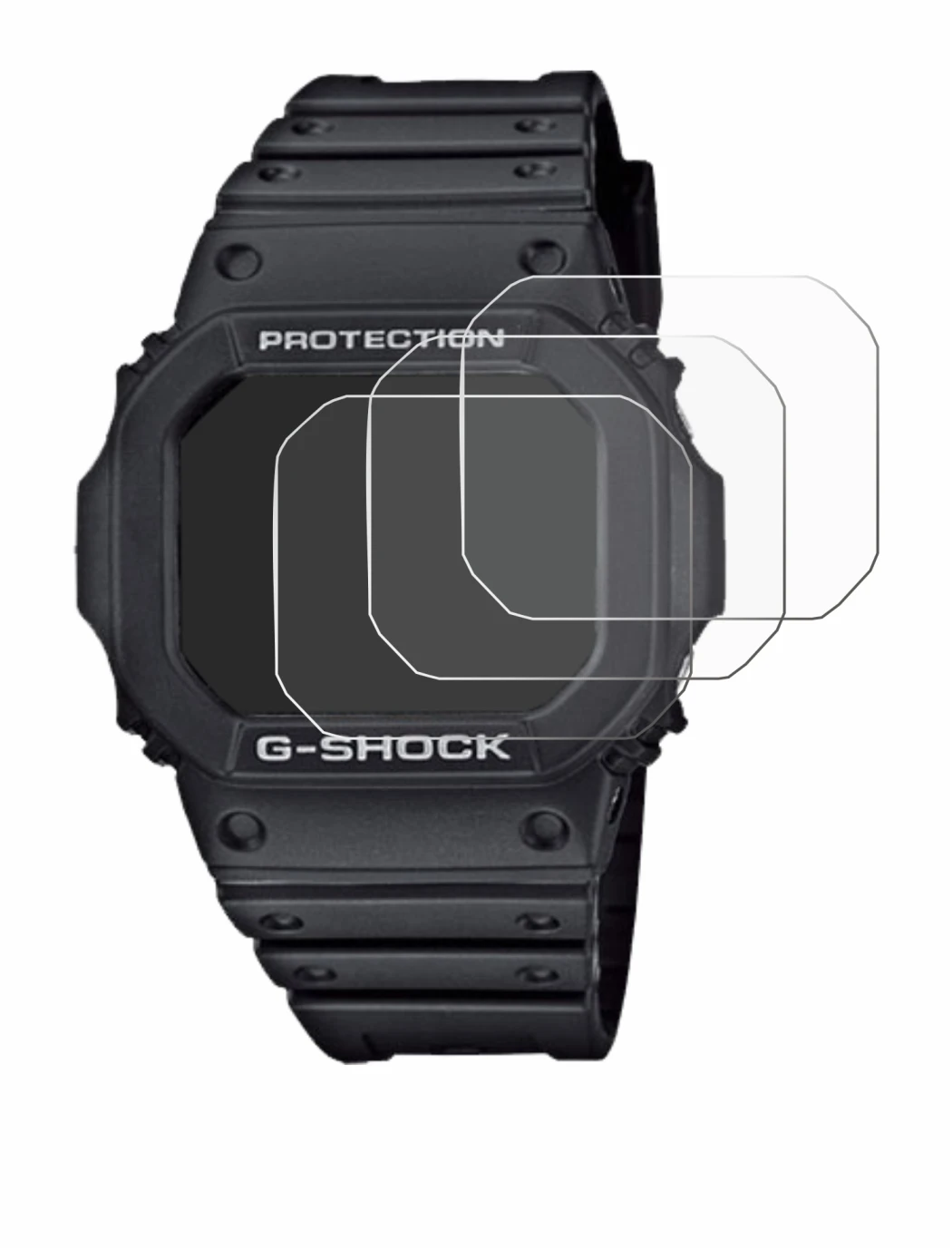 Image of the device Casio G-Shock GW-M5610-1ER with a wide variety of screen protectors.