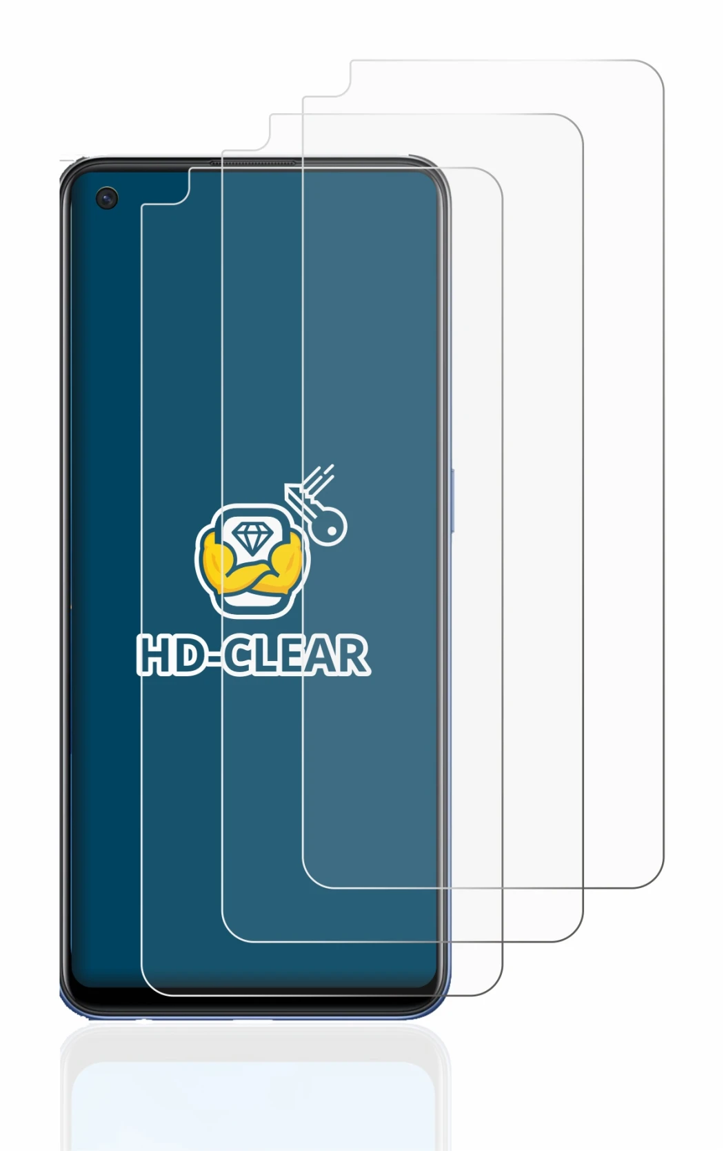 Image of the device Oppo A74 with a wide variety of screen protectors.