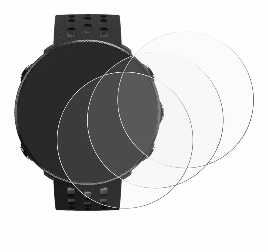 Image of the device Polar Vantage M2 with a wide variety of screen protectors.