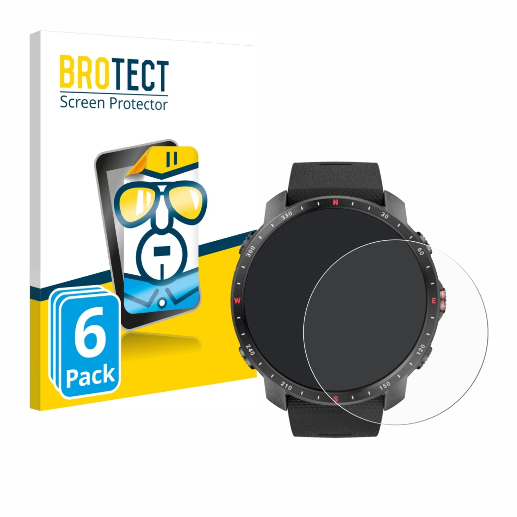 Front side of a product packaging with the brand logo BROTECT. Next to it is the device Polar Grit X Pro shown with the corres