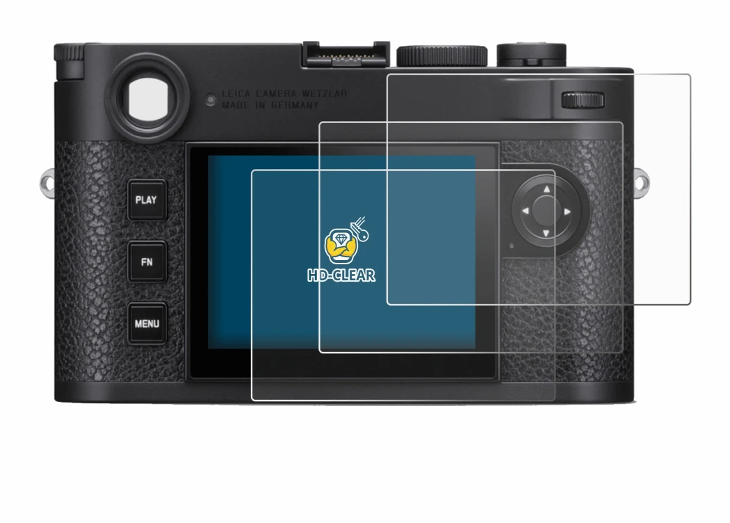 Image of the device Leica M11 with a wide variety of screen protectors.