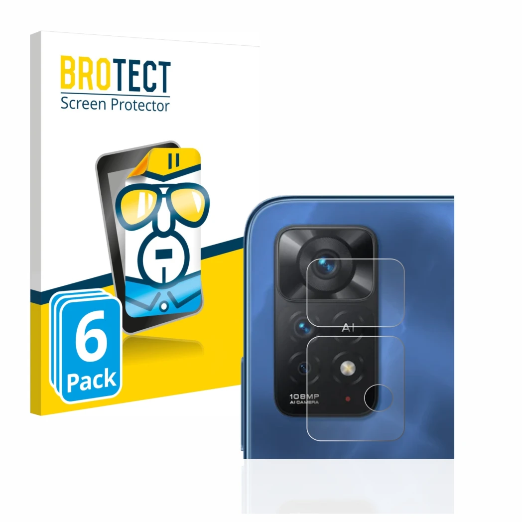 Front side of a product packaging with the brand logo BROTECT. Next to it is the device Xiaomi Redmi Note 11 Pro 5G (ONLY Came