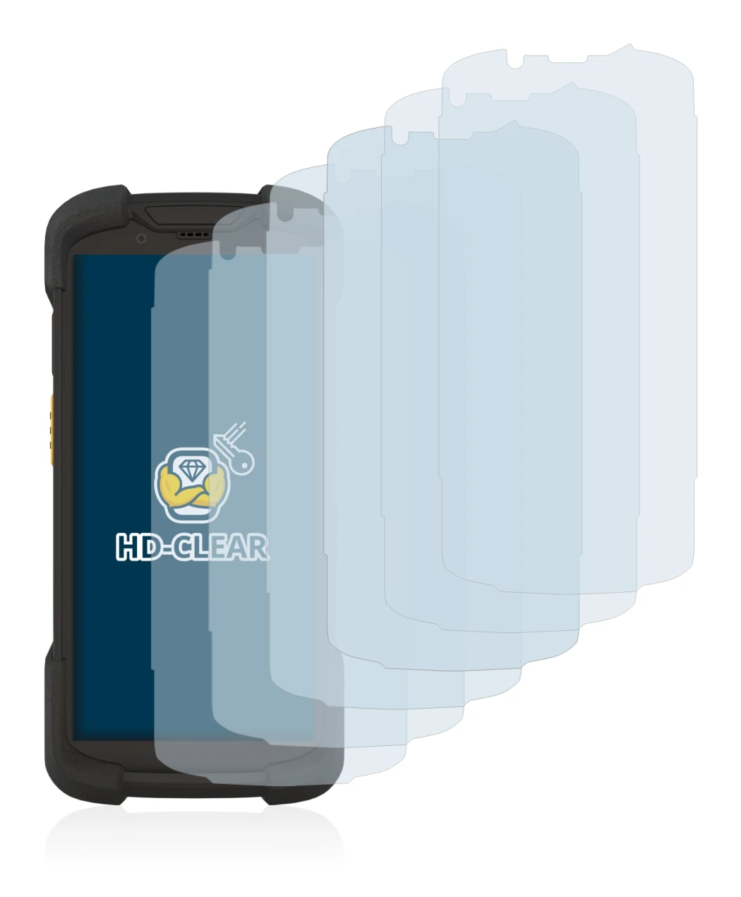 Image of the device Zebra TC73 with a wide variety of screen protectors.