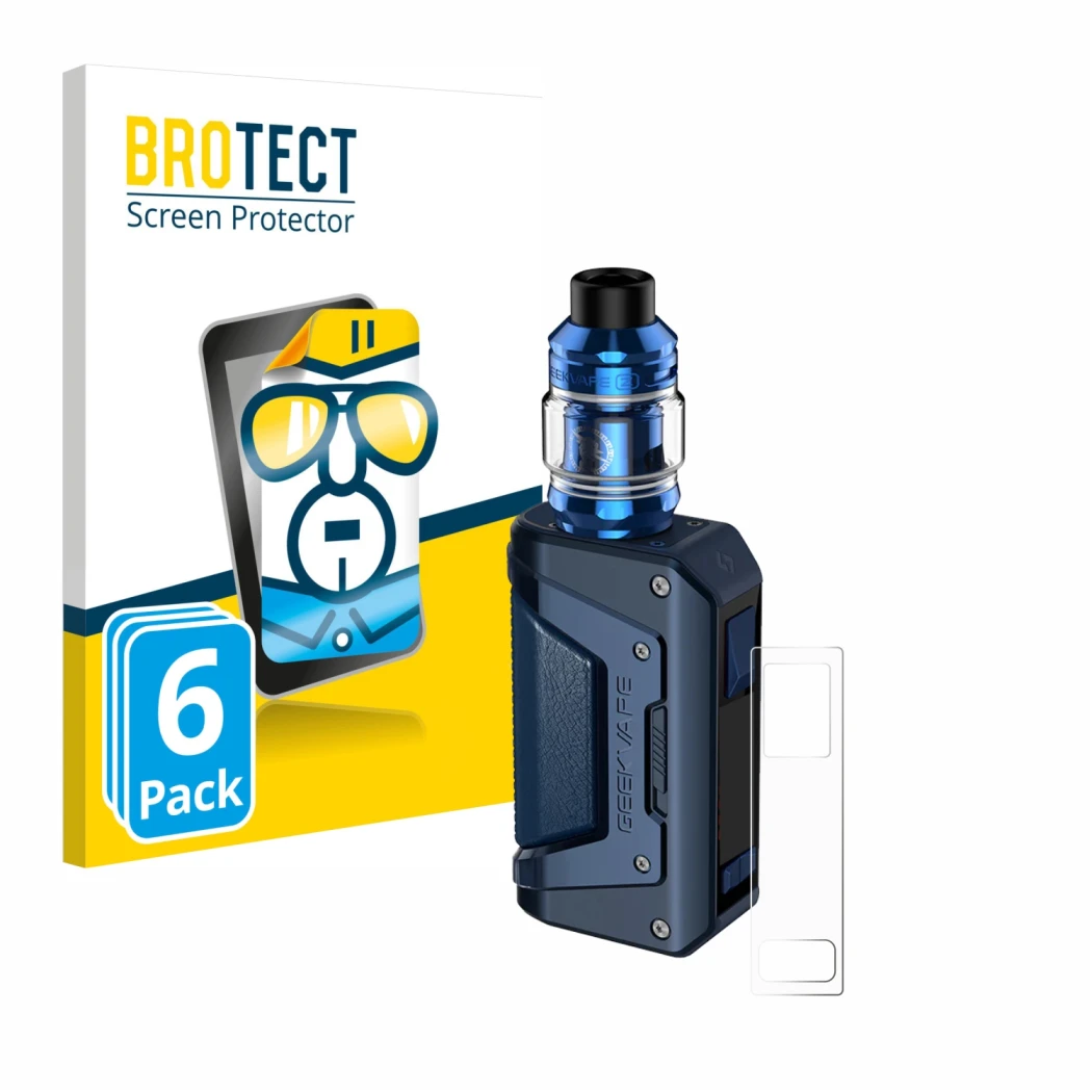 Front side of a product packaging with the brand logo BROTECT. Next to it is the device GeekVape Aegis Legend 2 L200 shown wit