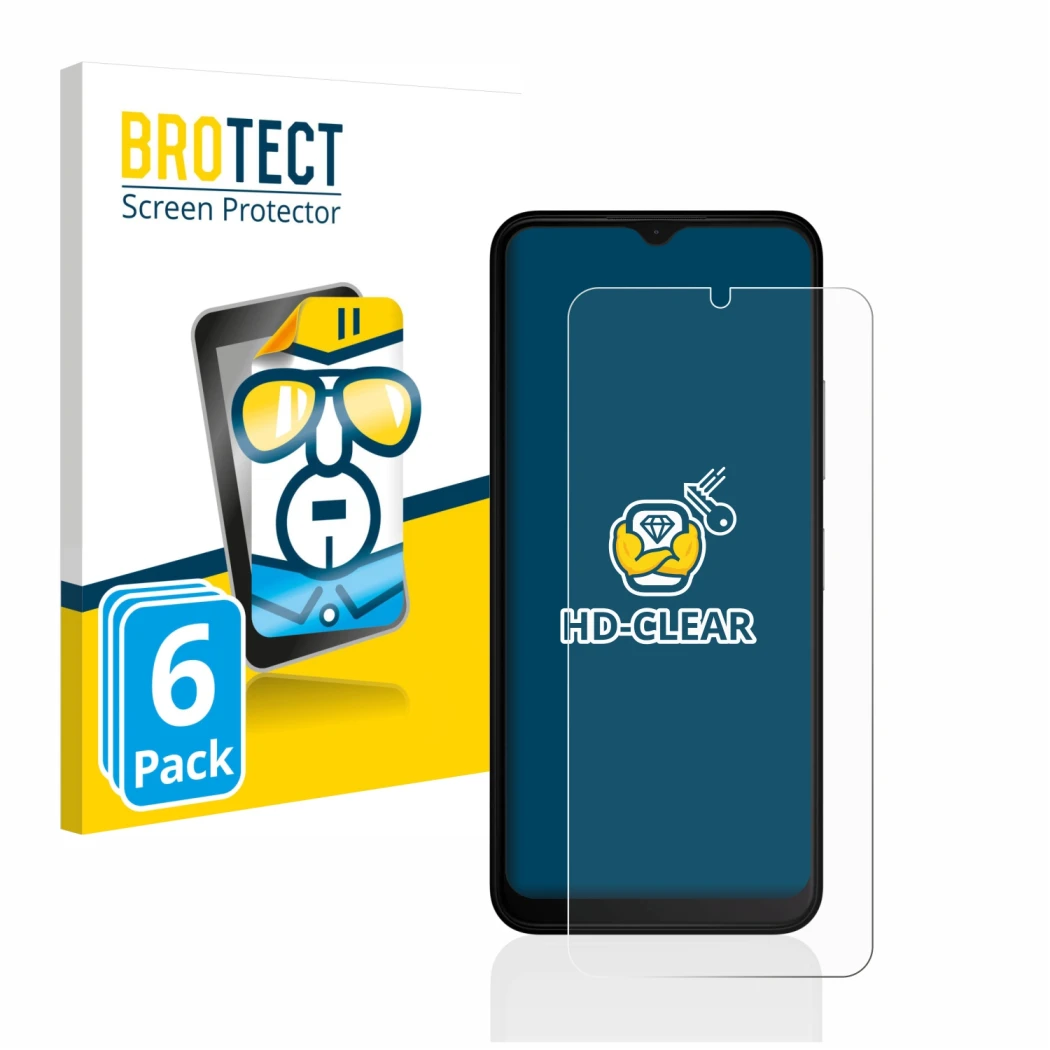 Front side of a product packaging with the brand logo BROTECT. Next to it is the device Nokia C22 shown with the corresponding