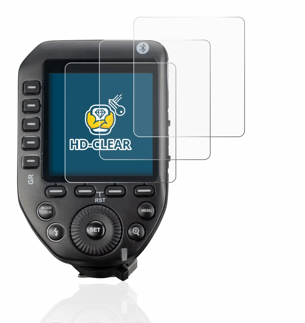 Image of the device Godox XPro II with a wide variety of screen protectors.