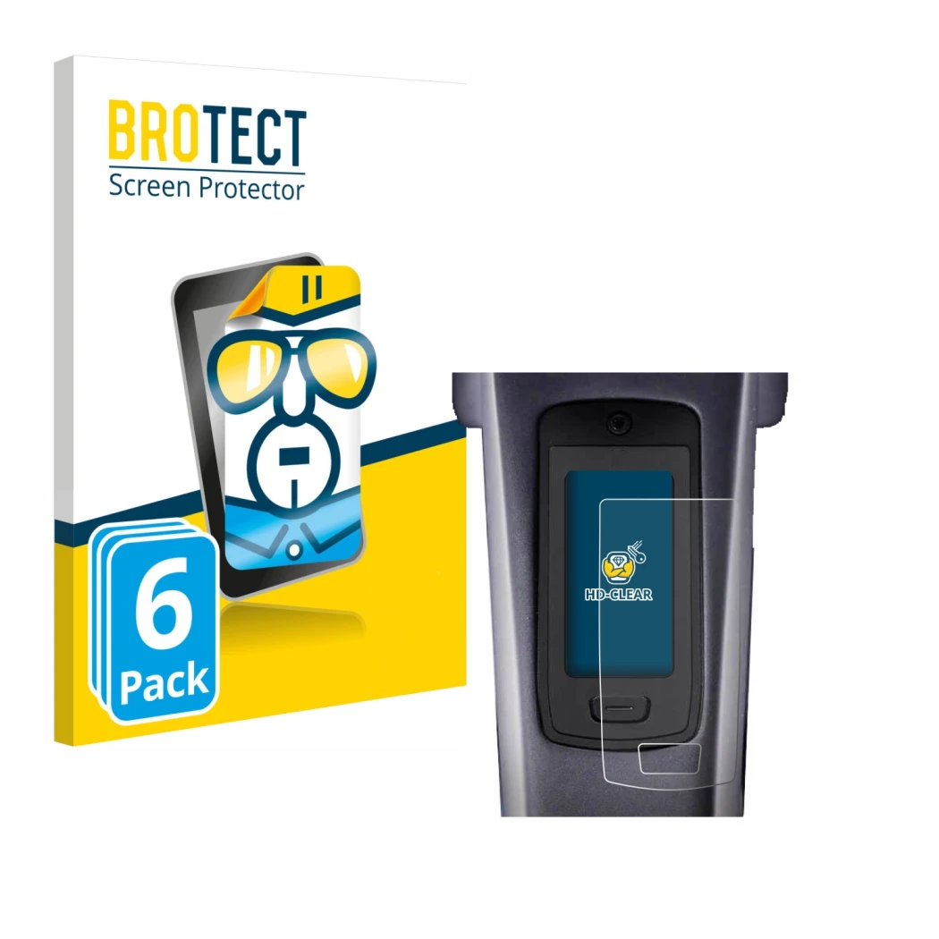 Front side of a product packaging with the brand logo BROTECT. Next to it is the device TQ HPR50 E-Bike System shown with the