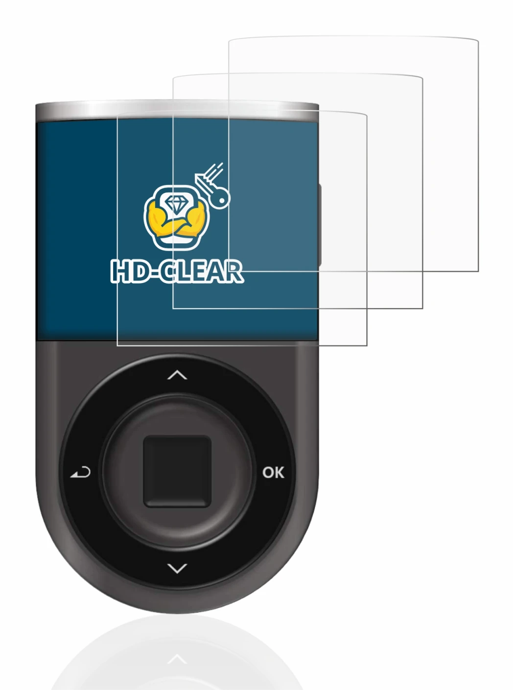 Image of the device D’CENT Biometric Wallet with a wide variety of screen protectors.