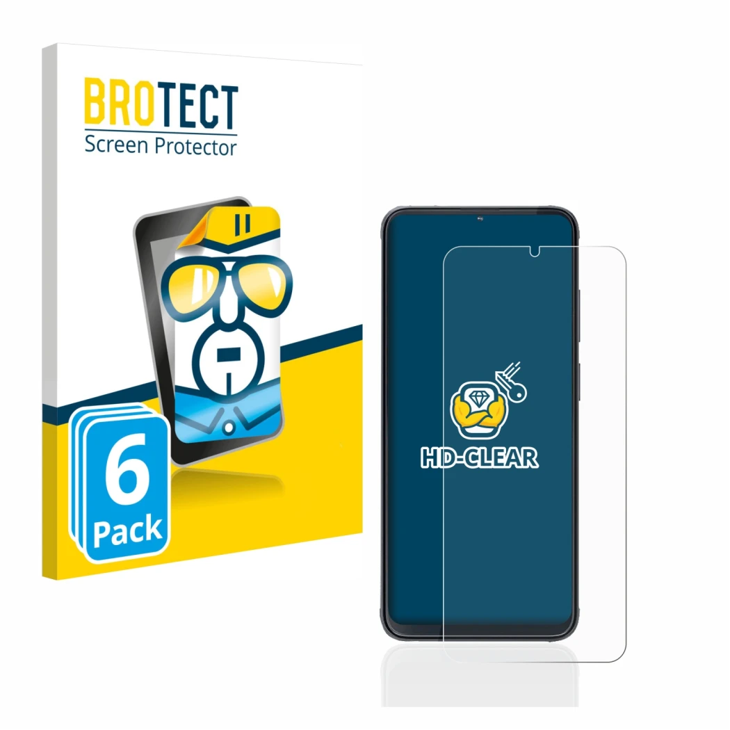 Front side of a product packaging with the brand logo BROTECT. Next to it is the device Cubot X70 shown with the corresponding
