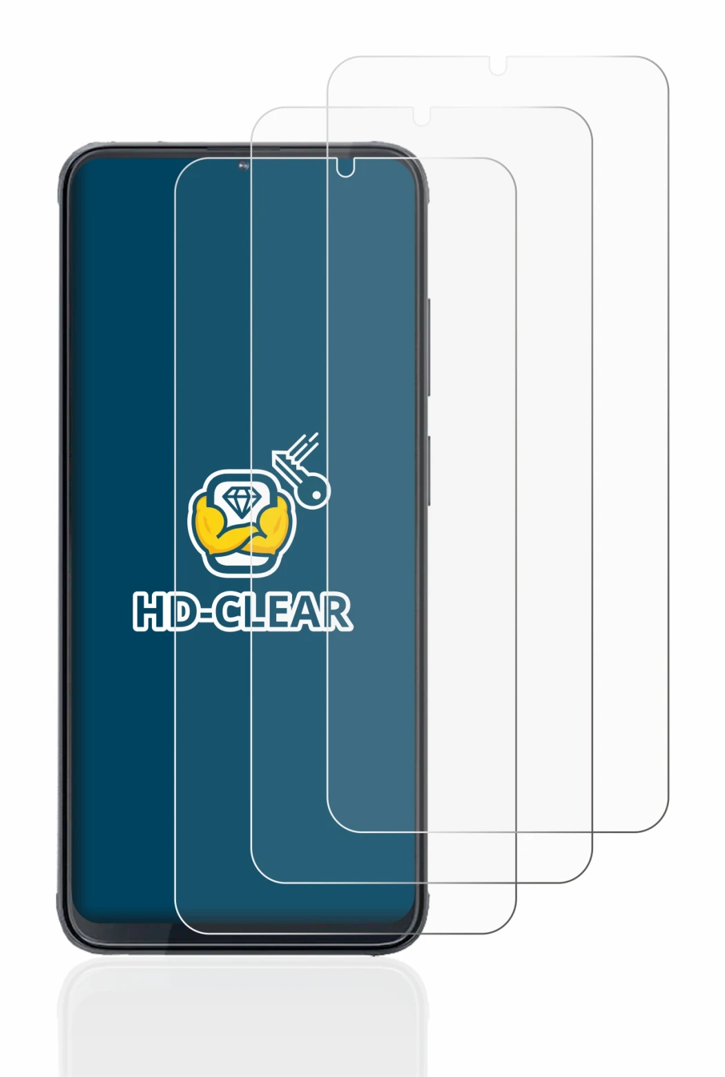 Image of the device Cubot X70 with a wide variety of screen protectors.